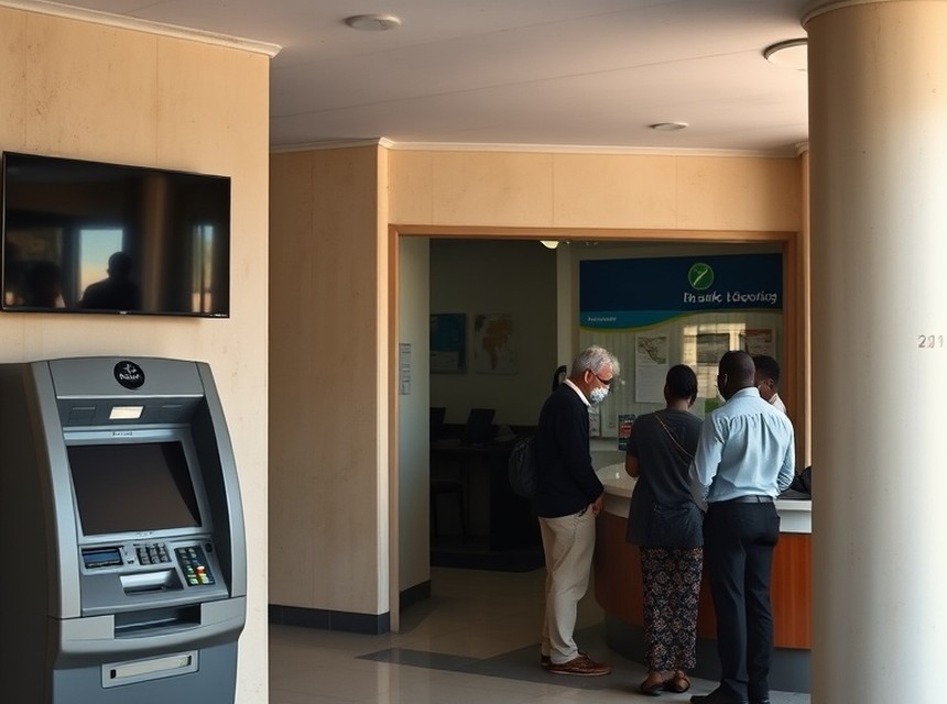 Before — Terminal out of service at peak hours: the wait moves to the teller desk.