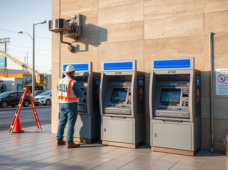 Technician carrying out maintenance on an ATM