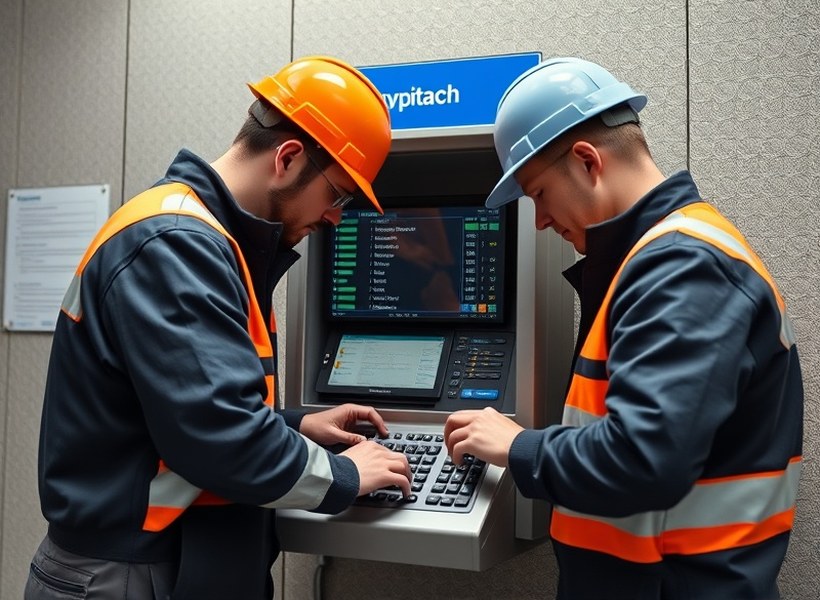 Technician carrying out maintenance on an ATM